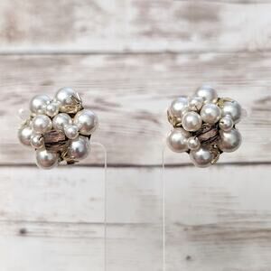 Vintage Clip On Earrings - Cluster Style Faux Pearl with Accent Bead